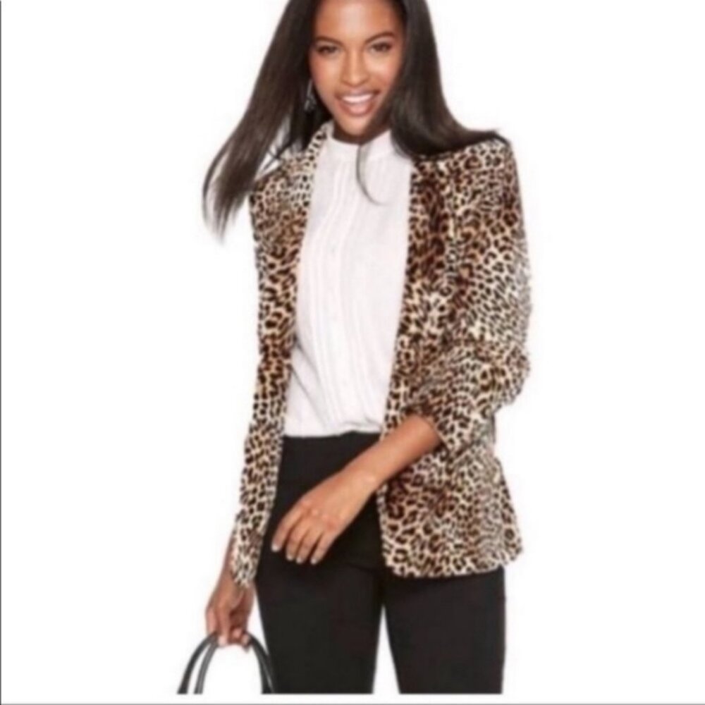 Libby Edelman Blazer Style Fall Winter Casual‎ Chic Animal Print Velour Jackt